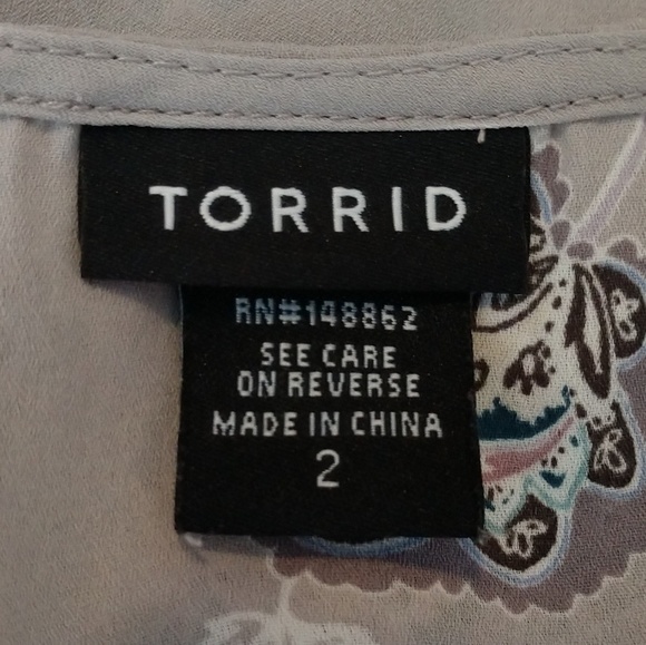 Torrid Gray Floral Tunic Flowy Bell Sleeves 2X - Picture 6 of 8